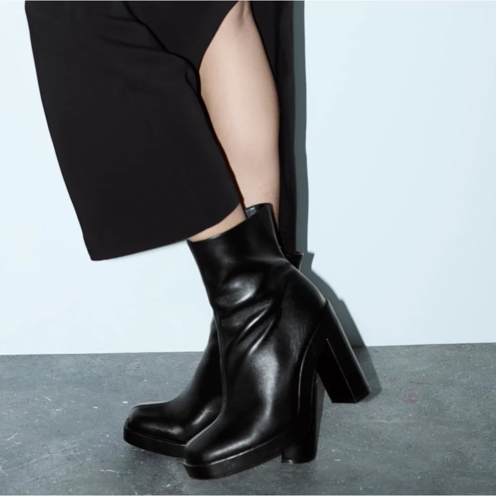 ZARA PLATFORM LEATHER HEELED ANKLE BOOTS